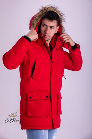 Muska Jakna Crvena Dugacka